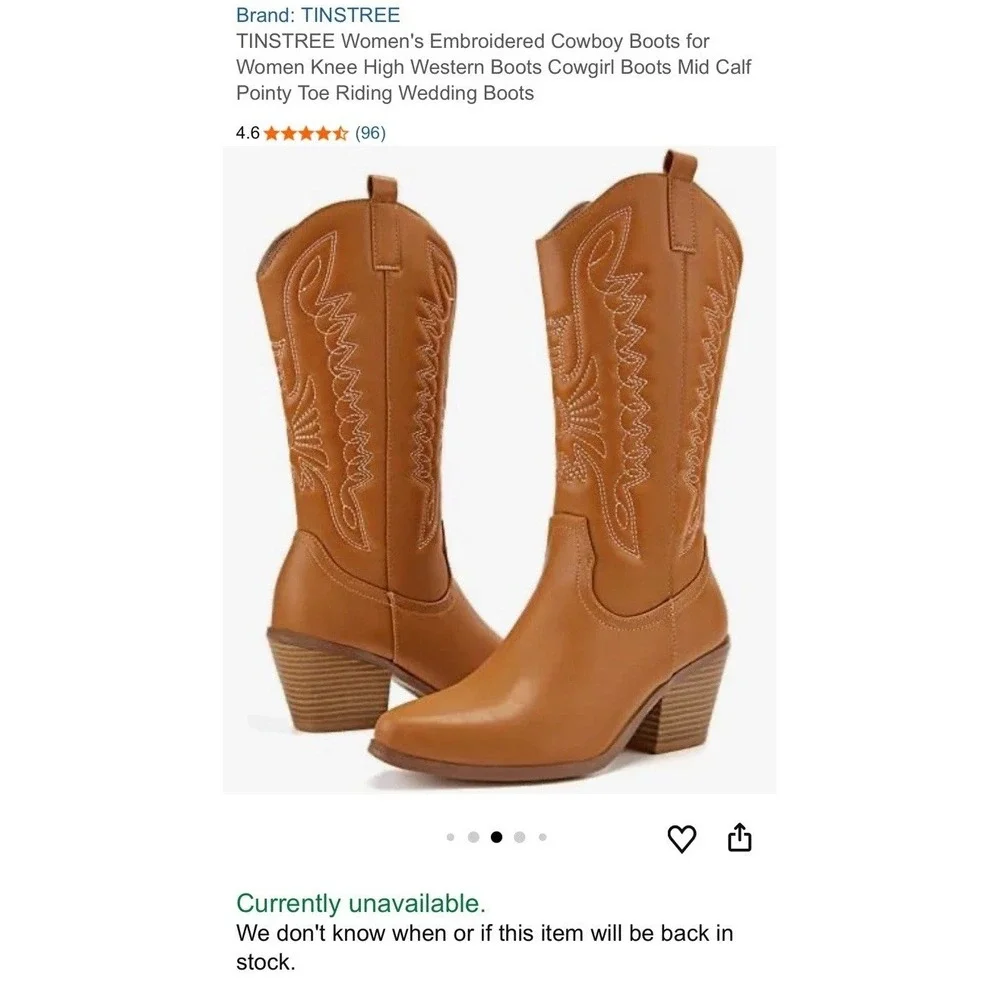 TINSTREE Embroidered‎ Cowgirl Mid Calf Knee High Western Riding Boots Women's 10